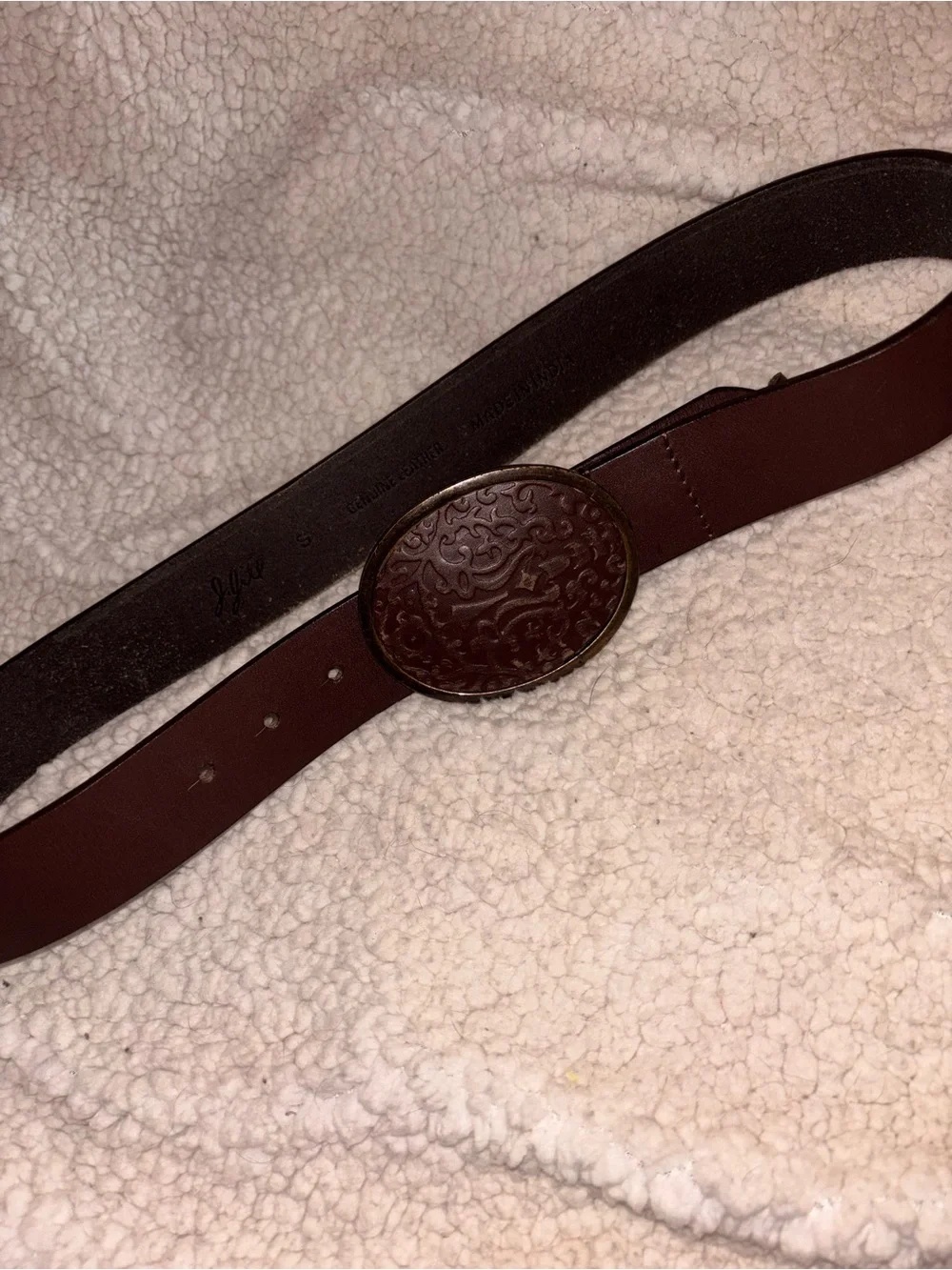 J. Jill Genuine Leather Brown Embossed Oval Buckle Belt Size Small